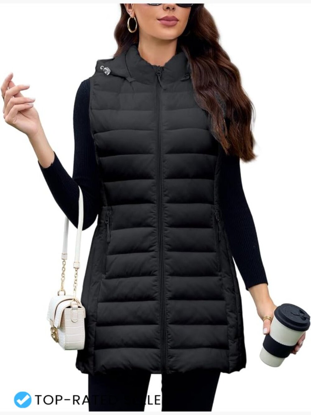 Long Quilted Puffer Vest Hooded Lightweight Packable Sleeveless Layering Piece